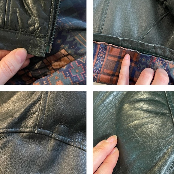 80’s Green leather bomber jacket with hoodie - Picture 9 of 9